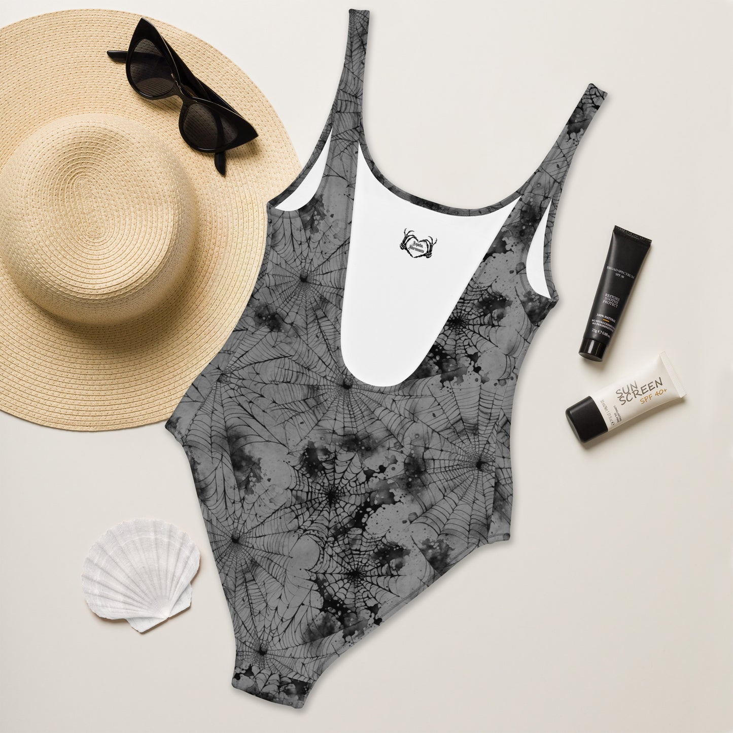 Gray Spiderweb One-Piece Swimsuit