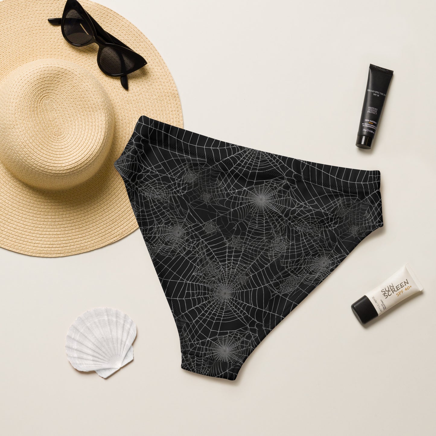 Black Spiderweb high-waisted bikini bottom