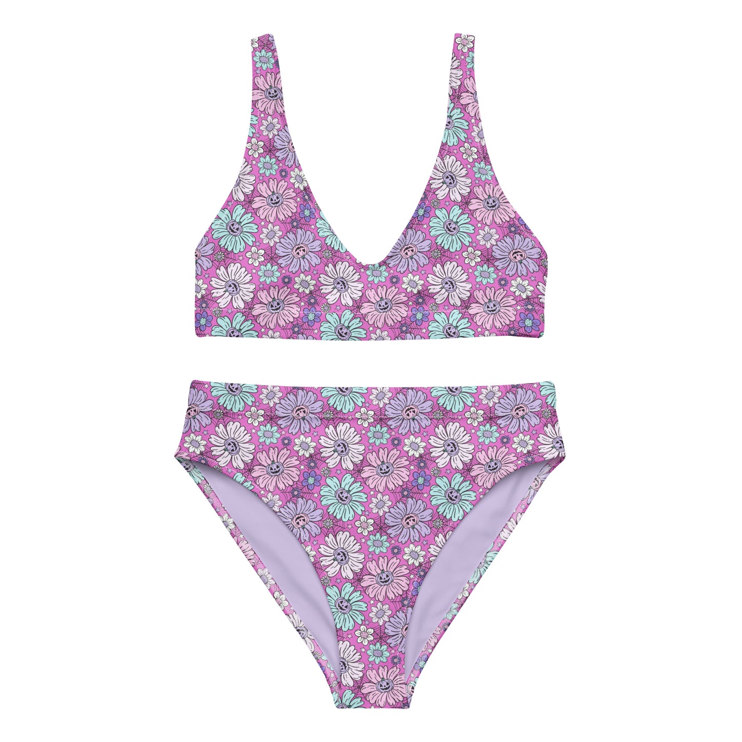 Jack-O-Lantern Flower high-waisted bikini