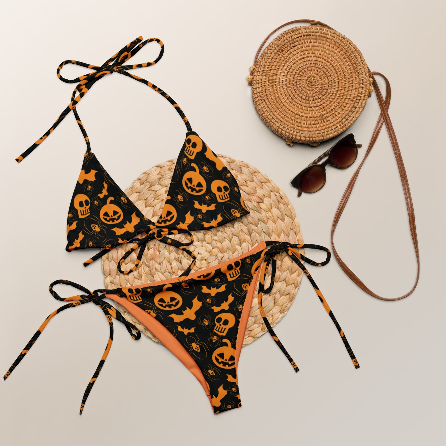 Jack-O-Lantern and Bat string bikini
