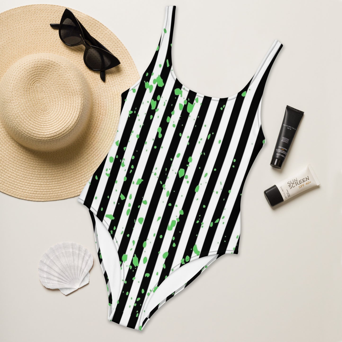 Beetlejuice Inspired One-Piece Swimsuit