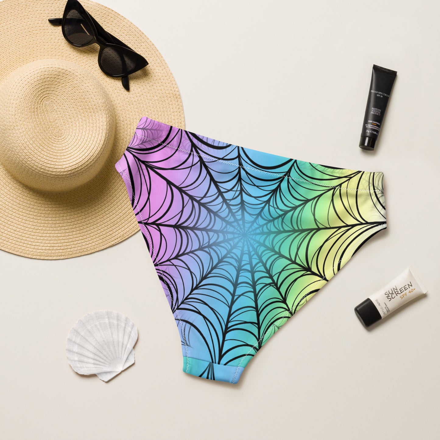 Rainbow Spiderweb high-waisted bikini bottom