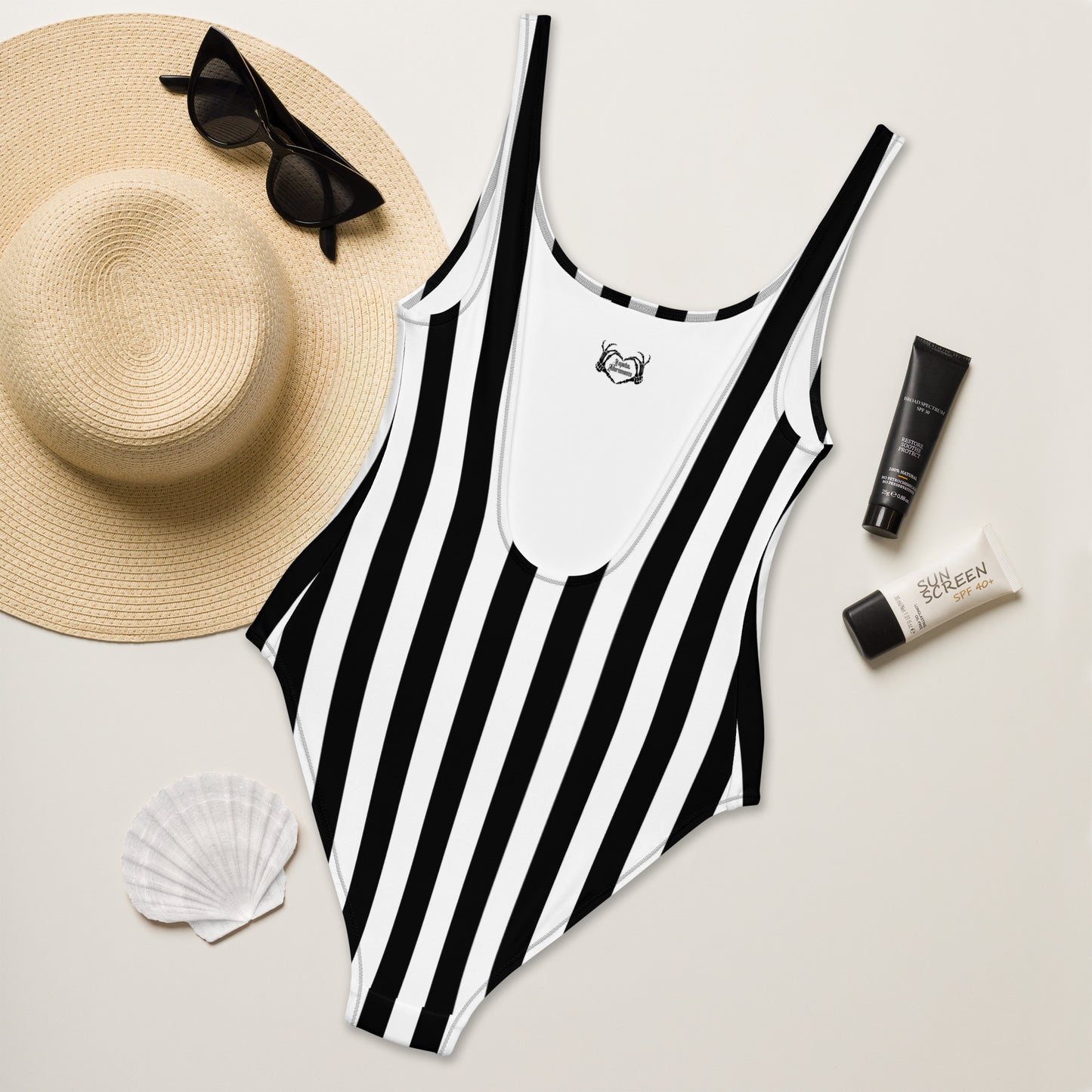 Black and White Stripe One-Piece Swimsuit