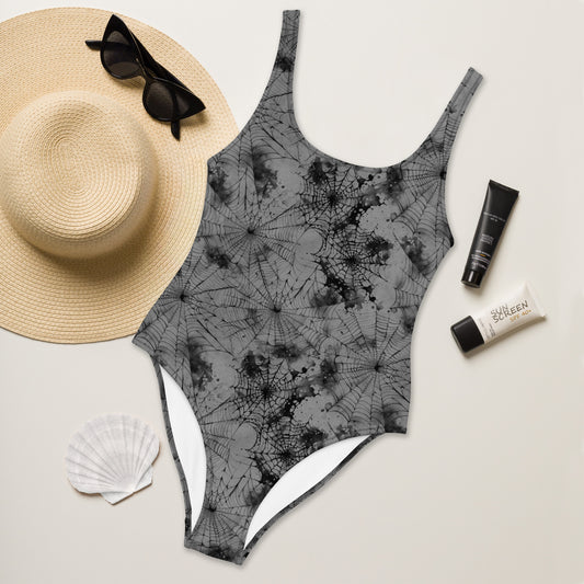 Gray Spiderweb One-Piece Swimsuit