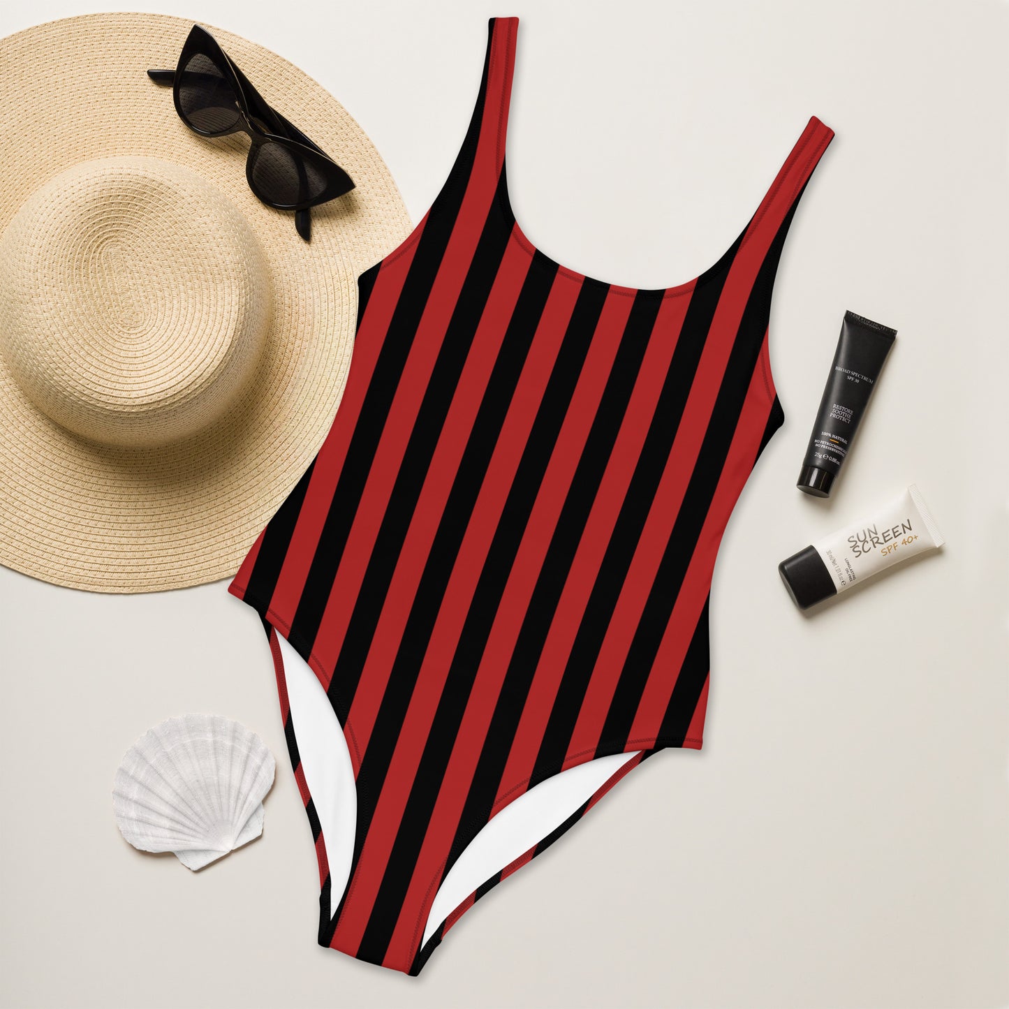 Red Stripe One-Piece Swimsuit