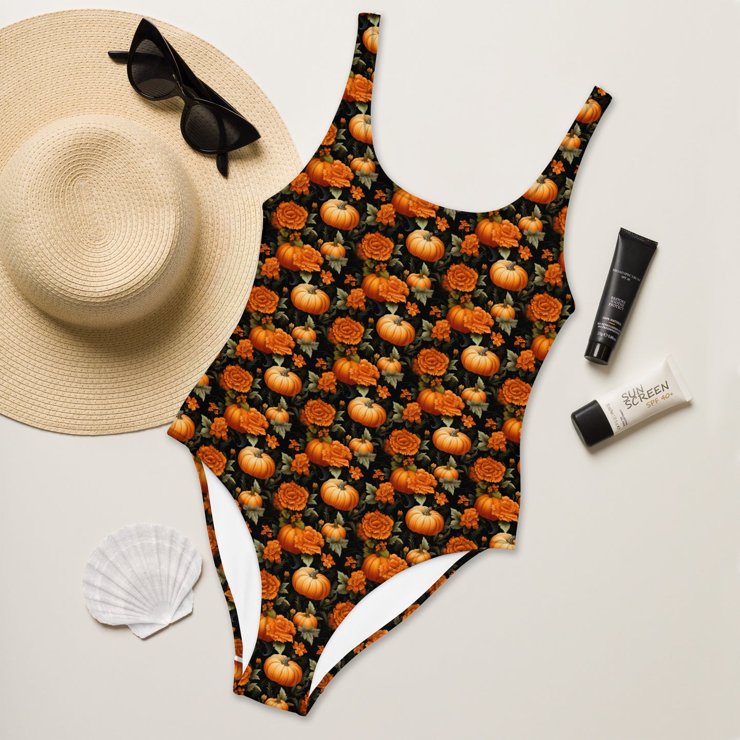 Pumpkin Flowers One-Piece Swimsuit