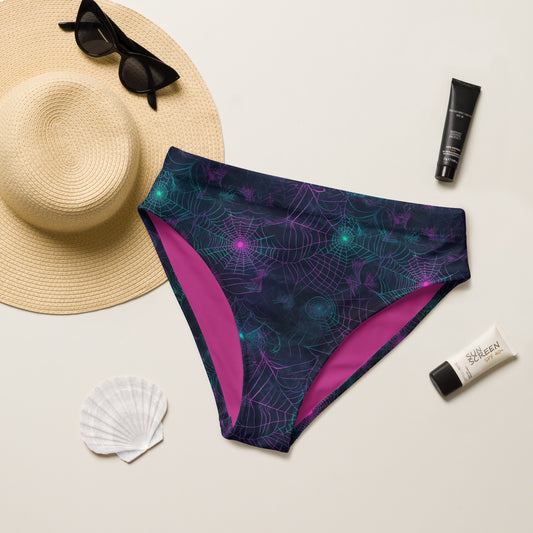 Neon Spiderweb high-waisted bikini bottom