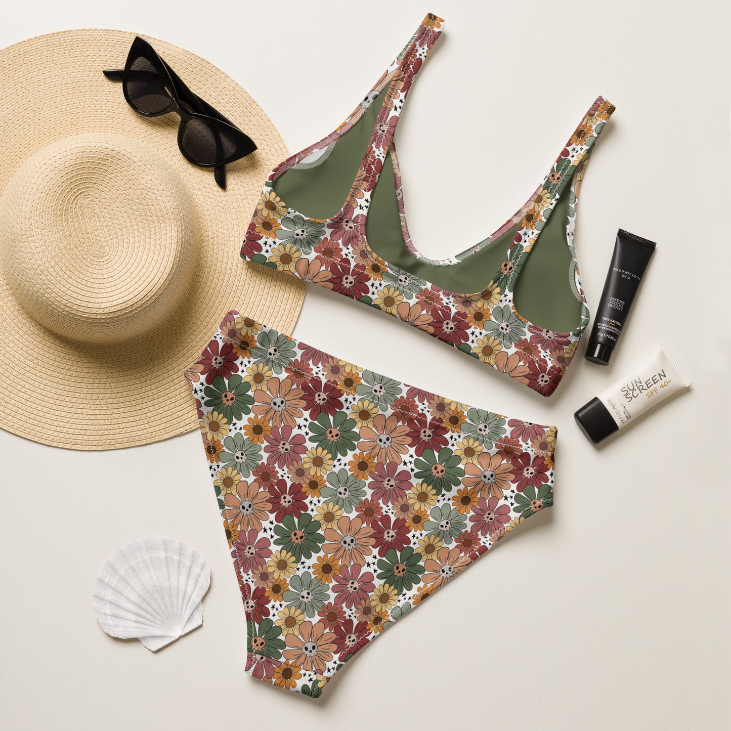 Spooky Spring Floral high-waisted bikini