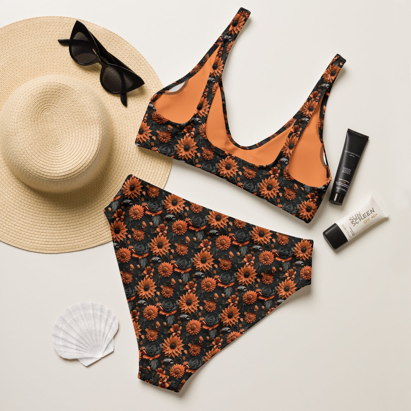 Halloween Flowers high-waisted bikini