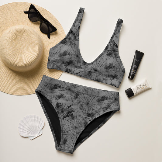 Gray Spiderweb high-waisted bikini