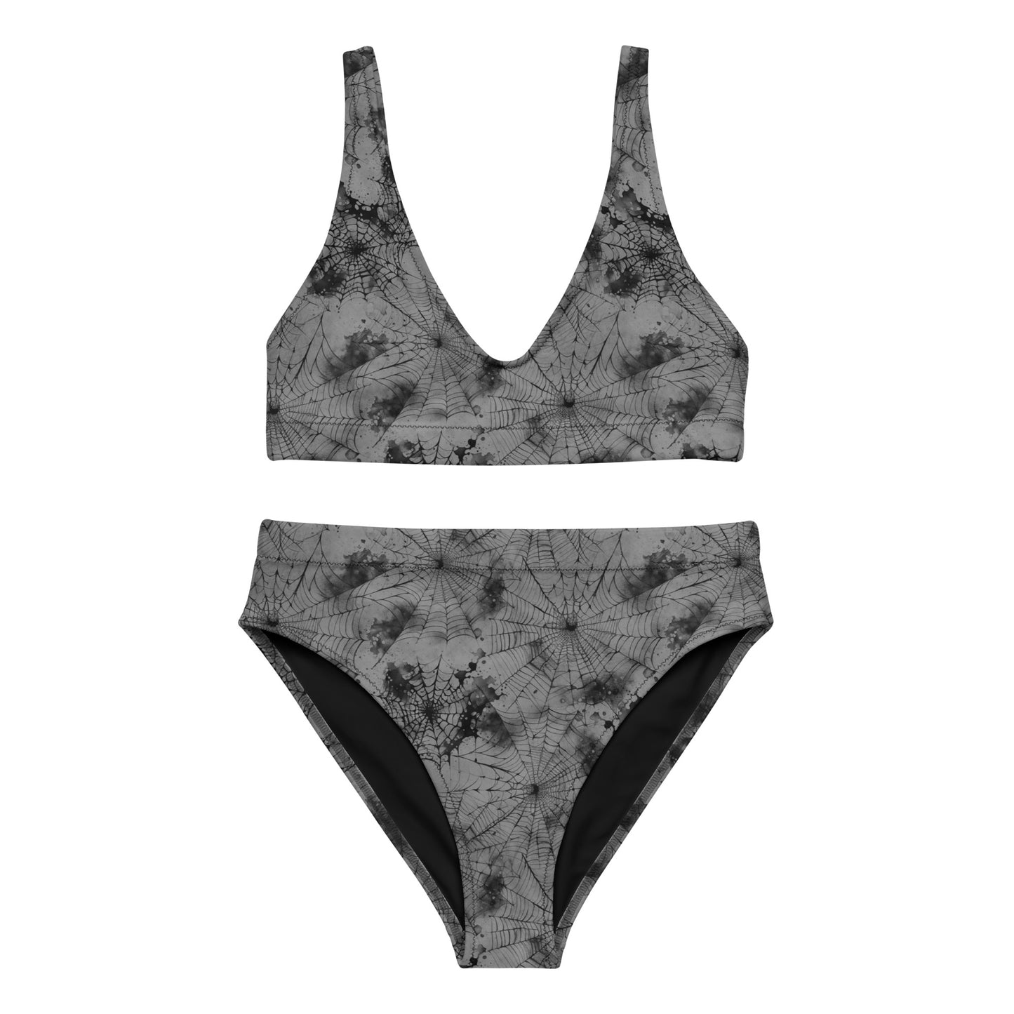 Gray Spiderweb high-waisted bikini