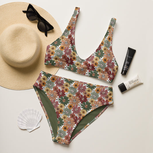 Spooky Spring Floral high-waisted bikini