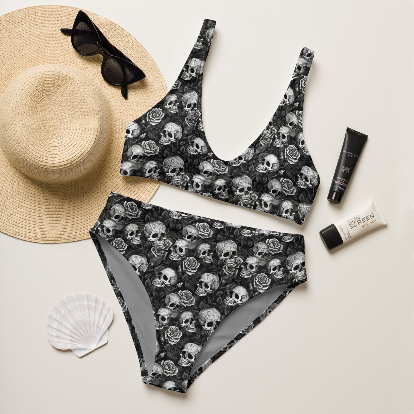 Death Roses high-waisted bikini