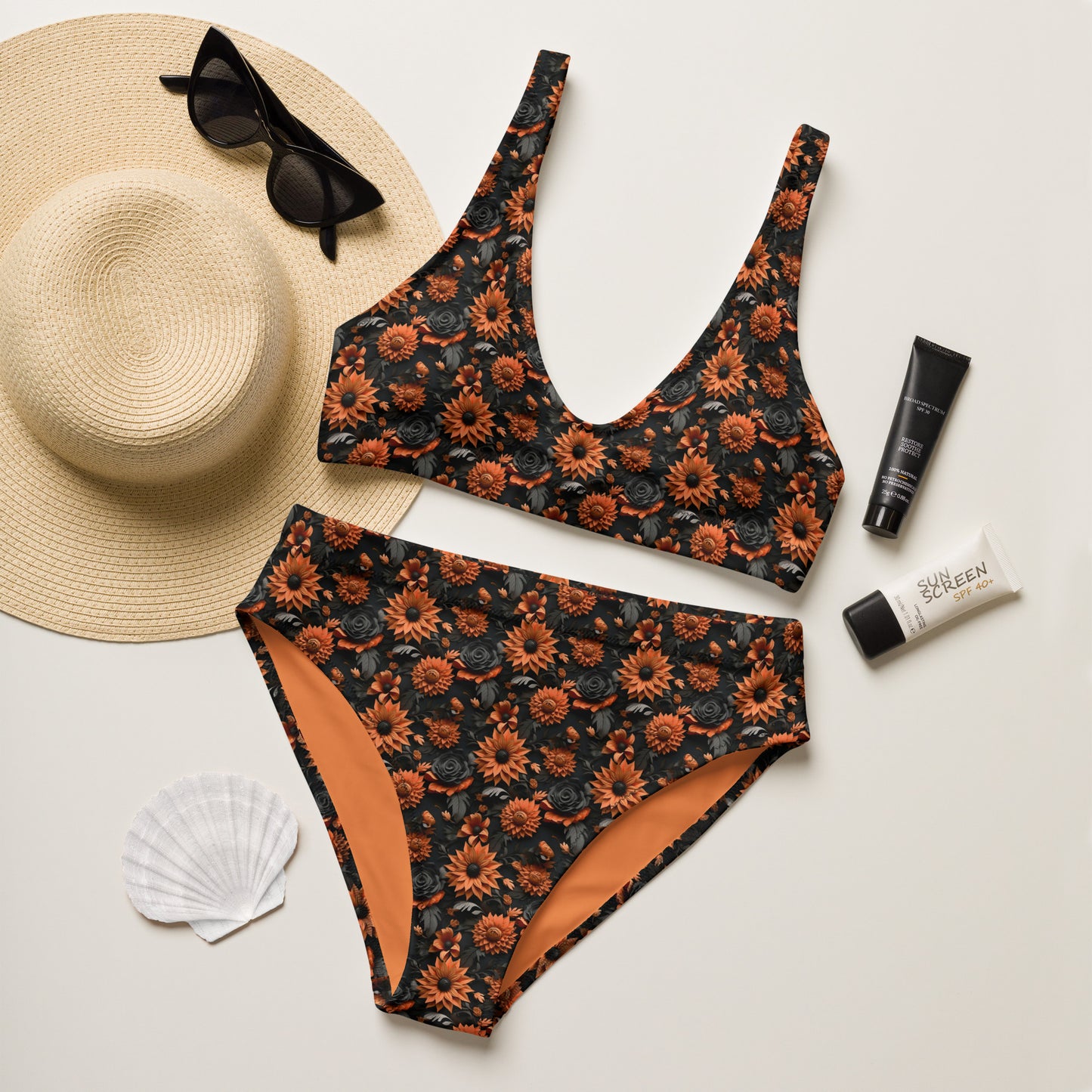 Halloween Flowers high-waisted bikini