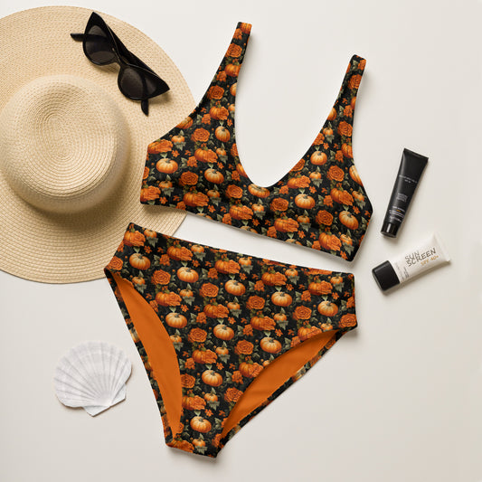 Pumpkin Flowers high-waisted bikini