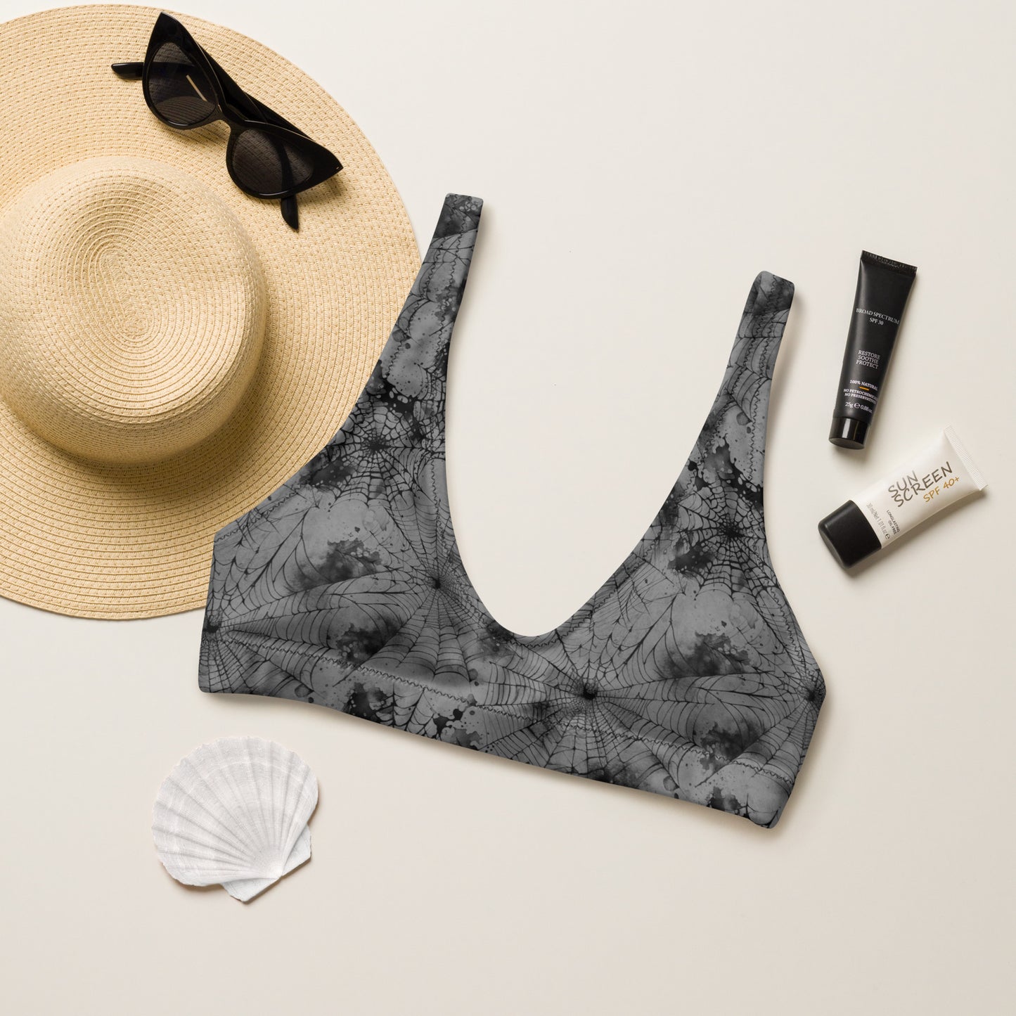 Gray Spiderweb padded bikini top