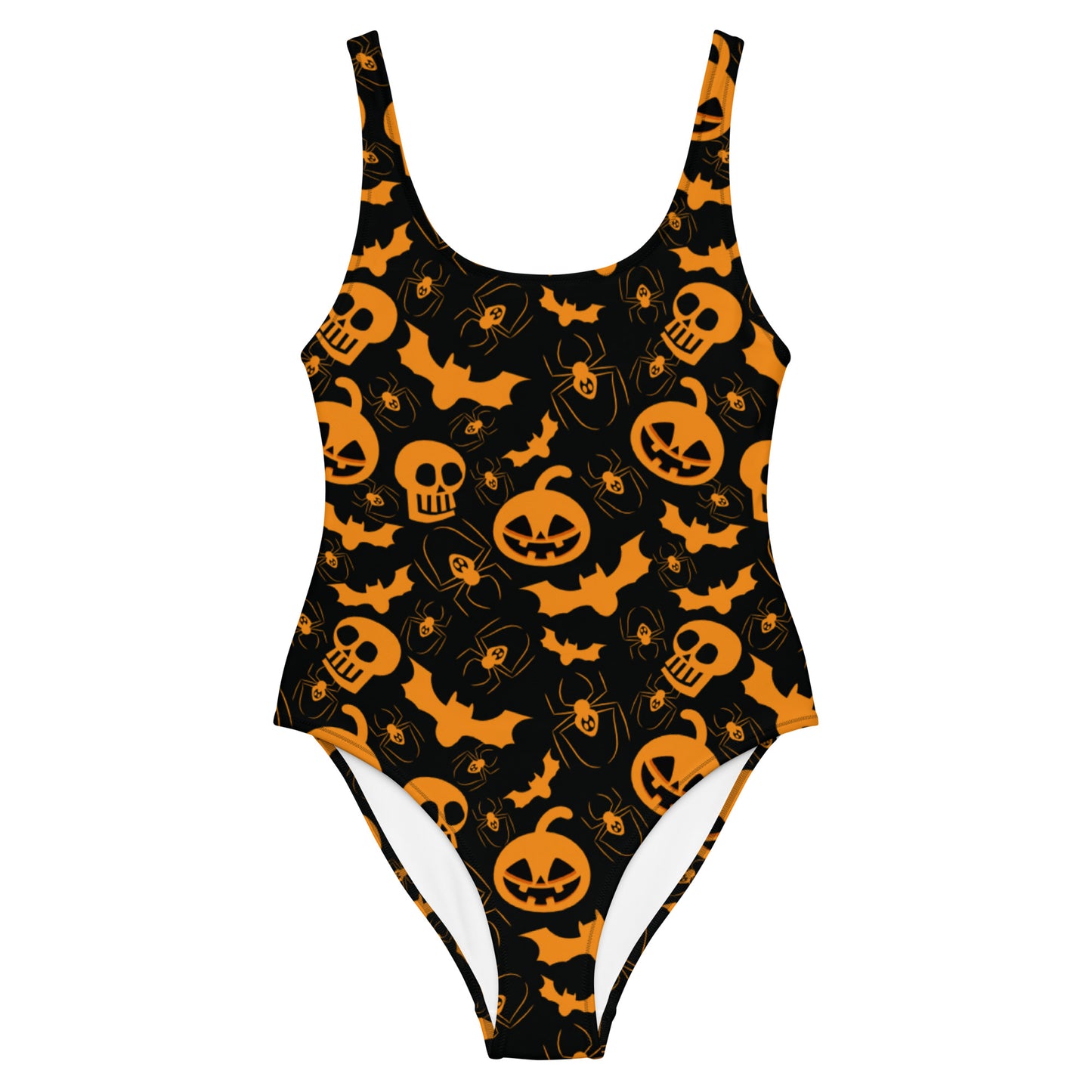 Jack-O-Lantern and Bat Pattern One-Piece Swimsuit