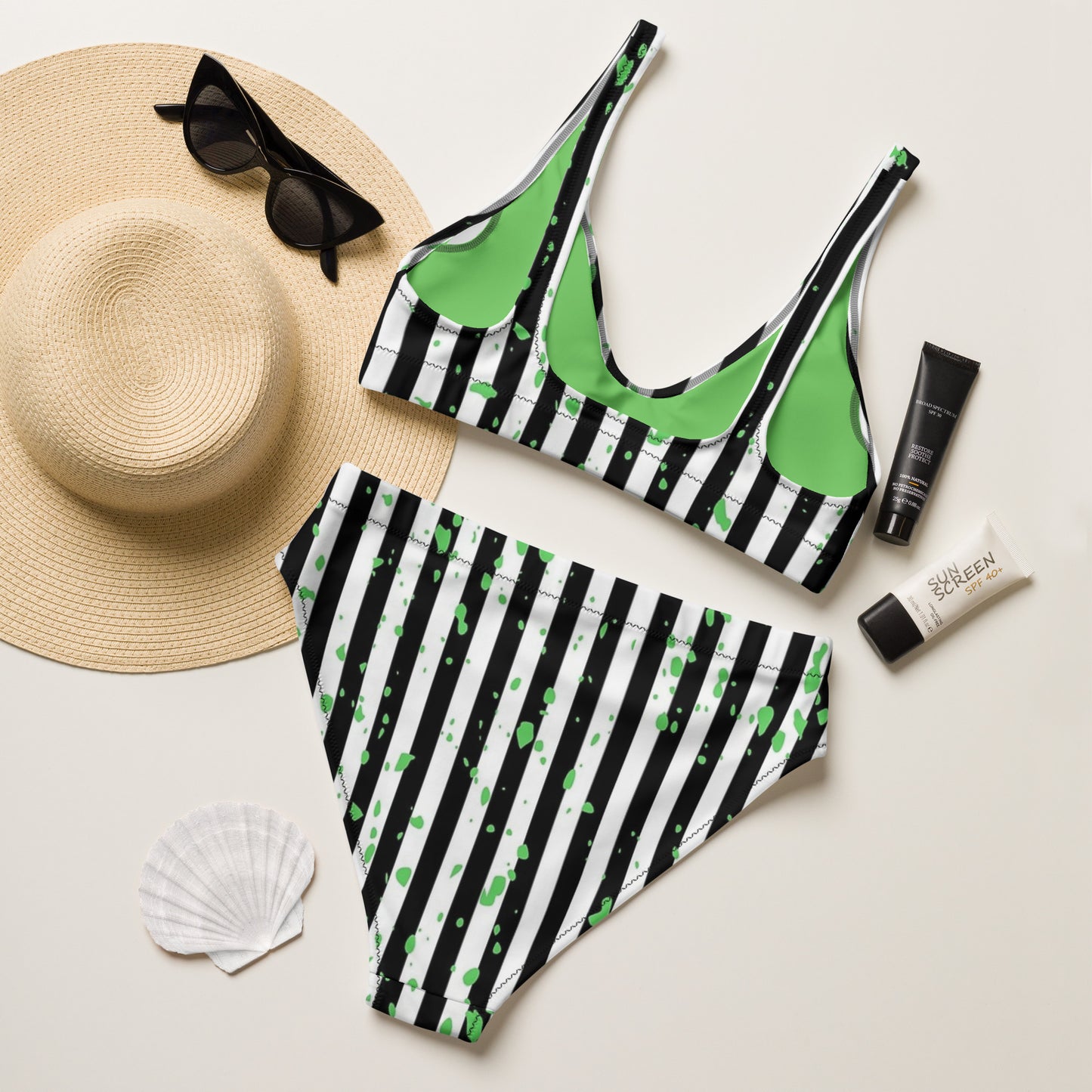 Beetlejuice Inspired high-waisted bikini