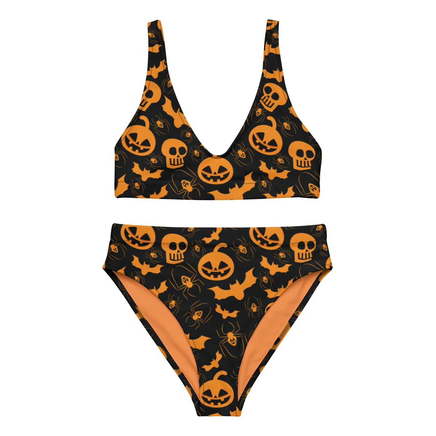 Jack-O-Lantern and Bat Pattern high-waisted bikini