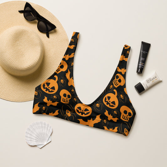 Jack-O-Lantern and Bat Pattern padded bikini top